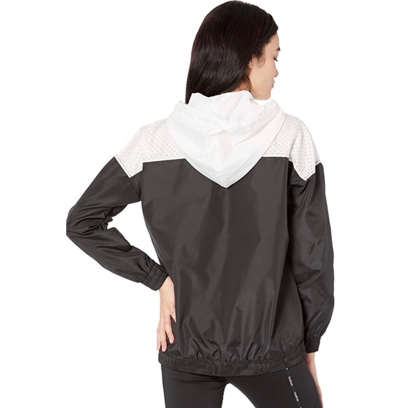 BEBE Woven Black White Logo Hooded Jacket w/ Vented Perforated Panel & Logo Tape - Picture 6 of 16
